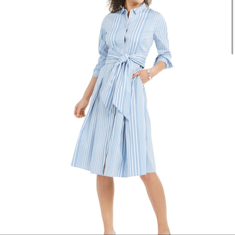 Charter Club Light Blue Striped Shirtdress Large